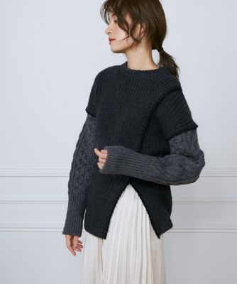 カラーブロッキングケーブルニット《la veille by