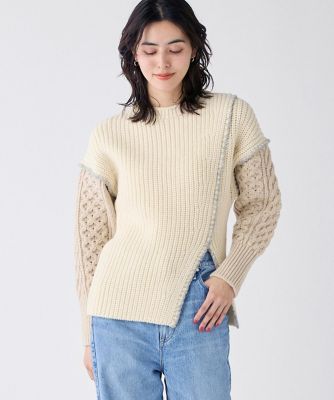 ＜la veille by SUPERIOR CLOSET (Women)＞カラーブロッキングケーブルニット《ｌａ　ｖｅｉｌｌｅ　ｂｙ　ＳＵＰＥＲＩＯＲ　ＣＬＯＳＥＴ》（７１４４１７０９５５）
