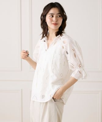 ◆幻◆　希少美品 定価3.7万円 ADORE リネンサーブルレースブラウス 洗える・M～3Lサイズ】レース刺繍ブラウス（21033672