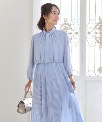 ＜INED (Women)＞ボウタイ付きプリーツワンピース（７１５１１２１００５）