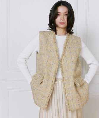 INED L (Women/大きいサイズ)/イネドＬ 《大きいサイズ》ツイードジレ《Lanificico Campore》(7151141804)