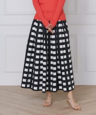 ＜INED (Women)＞ブロックチェックプリントギャザースカート（７１５１１５２００７）