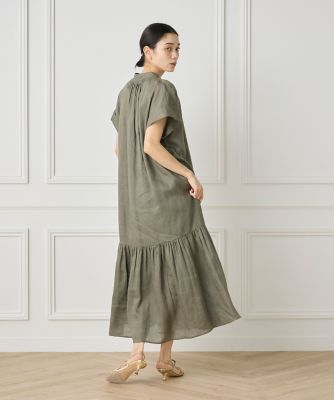 《大きいサイズ》リネンギャザーデザインワンピース（７１５２１２１８０４）