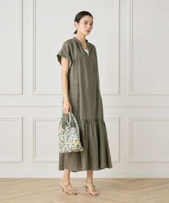 《大きいサイズ》リネンギャザーデザインワンピース（７１５２１２１８０４）