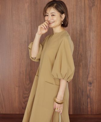 《大きいサイズ》ランタンスリーブワンピース《三尋木奈保コラボ》（７１５２１２１８１３）