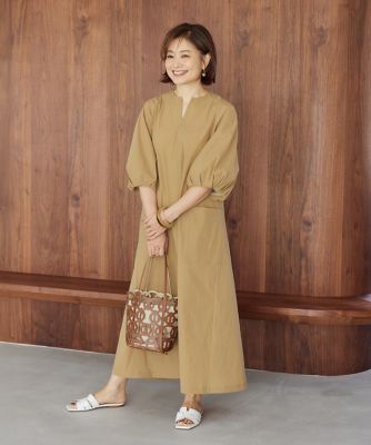 《大きいサイズ》ランタンスリーブワンピース《三尋木奈保コラボ》（７１５２１２１８１３）
