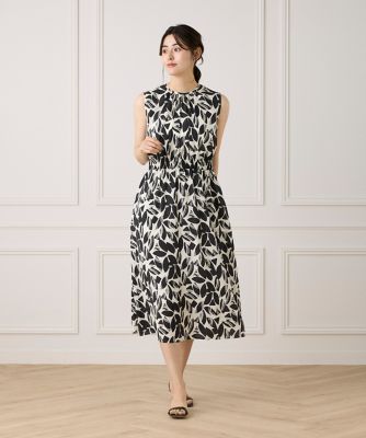 L'EQUIPE ヨシエイナバ フラワープリント ノースリーブワンピース 40 40、M】TO BE CHIC フラワープリント ノースリーブ ワンピース