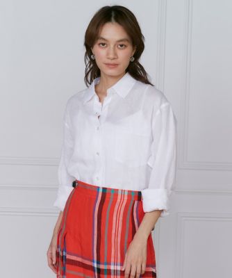 ＜INED L (Women/大きいサイズ)＞《大きいサイズ》リネンレギュラーカラーシャツ（７１５２１８１８０４）