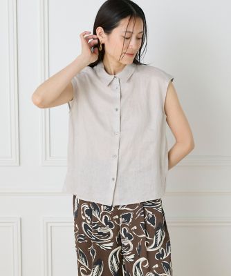《大きいサイズ》リネンフレンチスリーブシャツブラウス（７１５２１８２８３０）