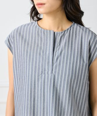 美品INSCRIREアンスクリア ストライプ スキッパー半袖ニット 美品INSCRIREアンスクリア ストライプ スキッパー半袖ニット