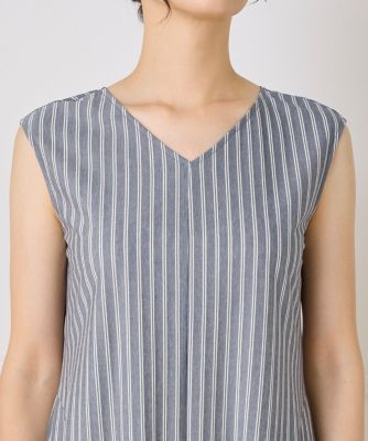 【オシャレ☆eimy istoire】異素材ワンピース　サイズF 大きいサイズ》ストライプフレアカットワンピース