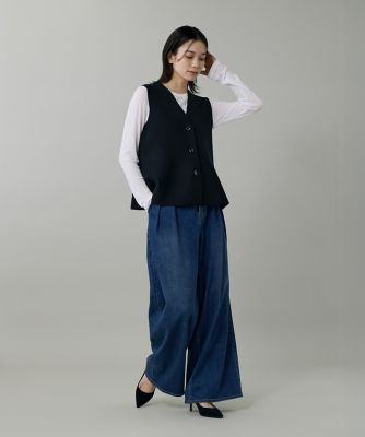 美品✨24SS　エストネーション ミラノリブジレ　ベスト　ネイビー　フリーサイズ ミラノリブニットジレ（7153179024） | INED (Women