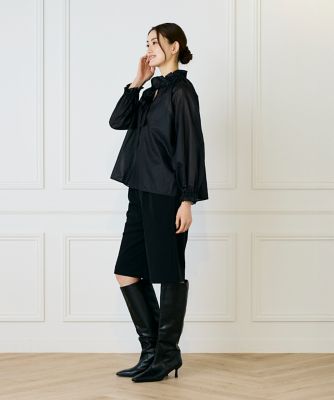 シャドーボーダーフリルボウタイブラウス（7153182011