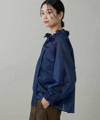 シャドーボーダーフリルボウタイブラウス（7153182011