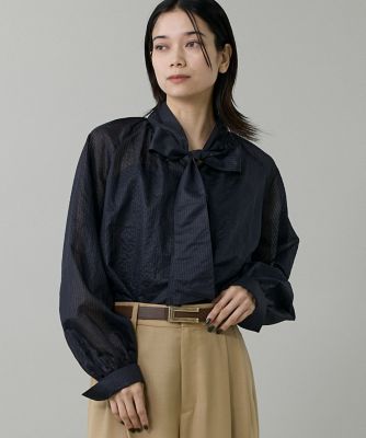 ＜INED (Women)＞シャドーボーダーボウタイブラウス（７１５３１８２０１２）