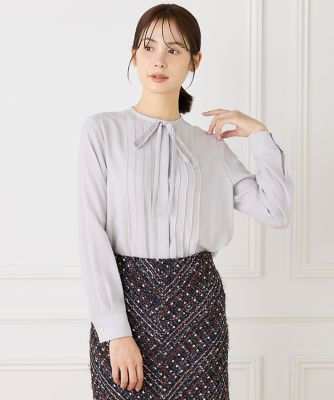 美品✨ルフィル シアーボイルピンタックブラウス ボウタイ ブラック ハイネックシアーボイルブラウス | LE PHIL（ル フィル