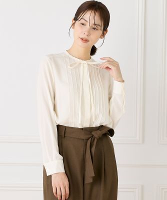 ＜INED L (Women/大きいサイズ)＞《大きいサイズ》ピンタックボウタイブラウス（７１５３１８２８０９）