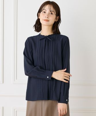 《大きいサイズ》ピンタックボウタイブラウス（７１５３１８２８０９）