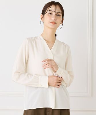 ＜INED L (Women/大きいサイズ)＞《大きいサイズ》Ｖネックブラウス（７１５３１８２８１０）