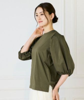 【SALE】【送料無料】INED L (Women/大きいサイズ)/イネドL 《大きいサイズ》パフスリーブカットソー 53カーキ トップス【三越伊勢丹/..