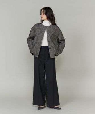 ヘリンボーン柄ノーカラーショートコート（7154112002