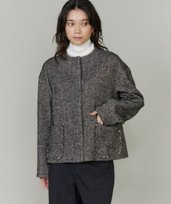 ヘリンボーン柄ノーカラーショートコート（7154112002