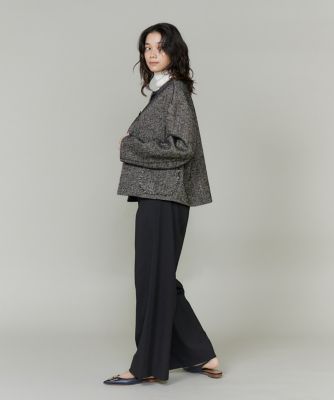 大きいサイズ》ヘリンボーン柄ノーカラーショートコート