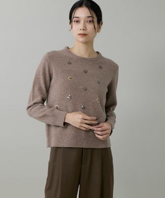 クルーネックビジュー風刺繍ニット（7154170038） | INED