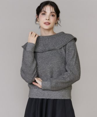 ＜INED L (Women/大きいサイズ)＞《大きいサイズ》オフショルダー風グリッターニット（７１５４１７０８４６）