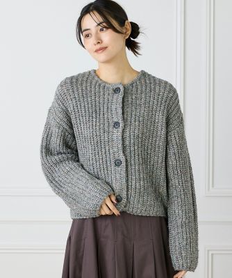 ＜INED L (Women/大きいサイズ)＞《大きいサイズ》片畦クルーネックカーディガン（７１５４１７８８１９）