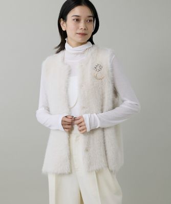 ＜INED L (Women/大きいサイズ)＞《大きいサイズ》フェザーヤーンニットジレ（７１５４１７９８１３）