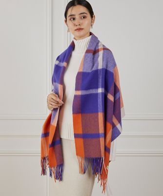 ＜INED (Women)＞チェック柄ウール１００％ストール（７１５４２８３６０３）