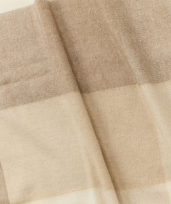 カシミヤ100％ ブロックチェック柄フリンジ大判ストール