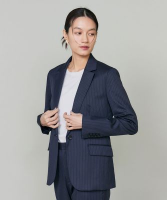 INED L (Women/大きいサイズ)/イネドＬ 《大きいサイズ》シルクウールストライプシングルジャケット（７１６０１４１８０１）