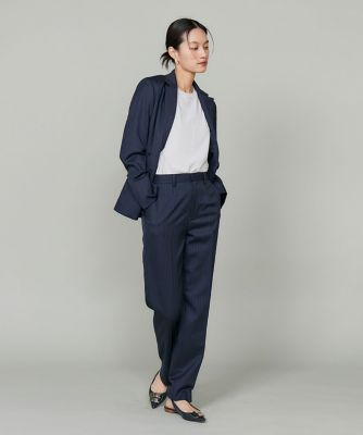 大きいサイズ》シルクウールストライプセンタープレスパンツ
