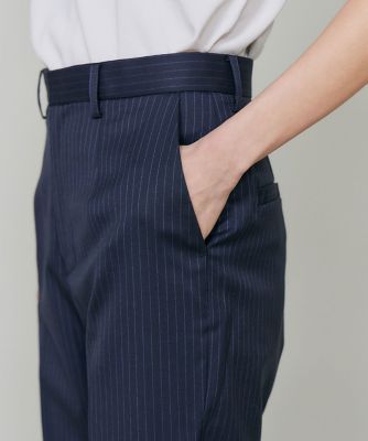 大きいサイズ》シルクウールストライプセンタープレスパンツ