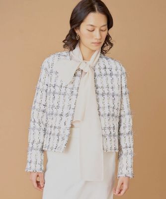 大きいサイズ》ノーカラーツイードジャケット《LINTON