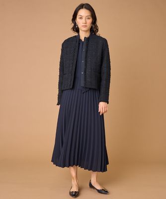大きいサイズ》ノーカラーツイードジャケット《LINTON