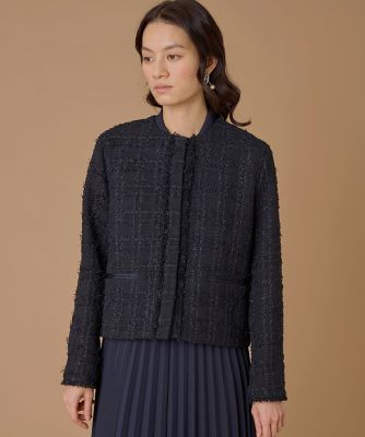23区 ノーカラージャケット　CHANEL　LINTON社　高級ツイード　XS 23区 LINTON リントン社製 20周年限定 ツイード ノーカラージャケット