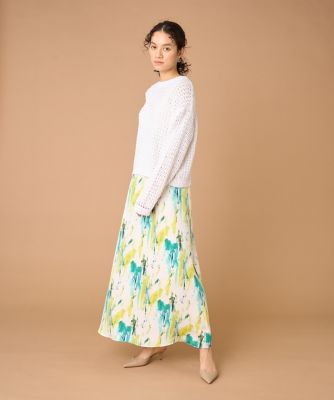 フレアスカート キャザー ロングスカート[品番：AGCW0005338]｜SUNSHINE CLOSET（サンシャインクローゼット）のレディース ファッション通販｜SHOPLIST（ショップリスト） イネド INED フレアスカート ミモレ丈 リボン 総柄 9 M 白 黄緑 ホワイト ライトグリーン FF39 レディース