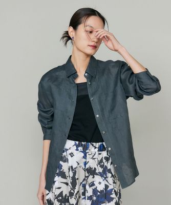 INED L (Women/大きいサイズ)/イネドＬ 《大きいサイズ》リネンレギュラーカラーシャツ（７１６２１８１８０１）