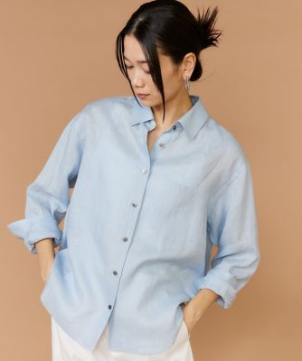 タグ付未使用＊INED イネド リネン長袖シャツ 15号 大きいサイズ ブルー 大きいサイズ》リネンレギュラーカラーシャツ（7162181801