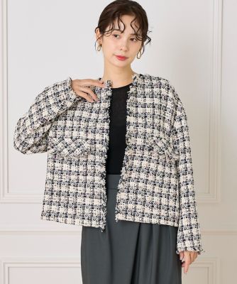 大きいサイズ》LINTONノーカラージャケット