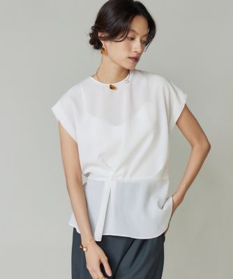 ＜la veille by SUPERIOR CLOSET (Women)＞《大きいサイズ》アシンメトリーフレンチスリーブブラウス（８０５０１８２８０１）