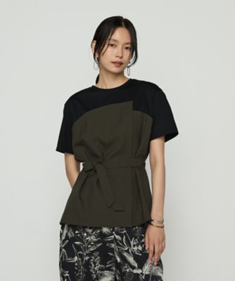 COMME CA (Women)/コムサ コンパクトクールローレル天竺 ビスチェレイヤード風カットソー(0101EM01) カーキ トップス【三越伊勢丹/公式】