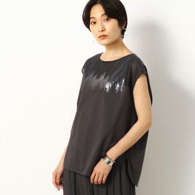スパンコール刺繍　フレンチスリーブＴシャツ（０１０２ＥＡ０１）