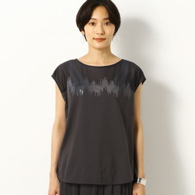 スパンコール刺繍　フレンチスリーブＴシャツ（０１０２ＥＡ０１）