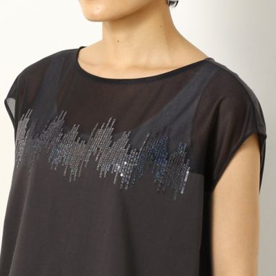 スパンコール刺繍　フレンチスリーブＴシャツ（０１０２ＥＡ０１）