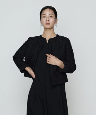 美品✨コムサコレクション 高級ジャケットで印象も成果も格上げしませんか？L 黒 セレモニーツイード ノーカラージャケット（0102JO02