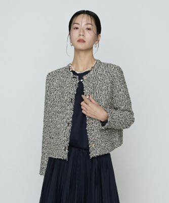 極美品✨24AW エムプルミエ ファンシーツイードノーカラージャケット セール】 【セットアップ対応商品】ファンシーラメツイードノーカラー